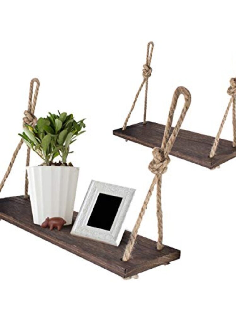 Rope Hanging Floating Shelves, Rustic Wood Wall Decor Swing Shelf